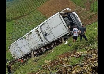 Bus Kramat Djati Masuk Jurang 20 Meter Jalur Puncak Cipanas