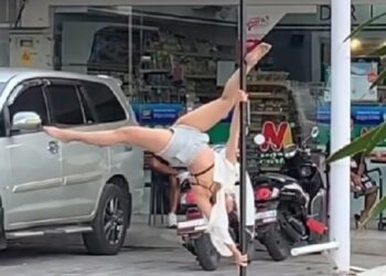 Viral Bule Pole Dance di tiang Papan Nama Toko di Canggu
